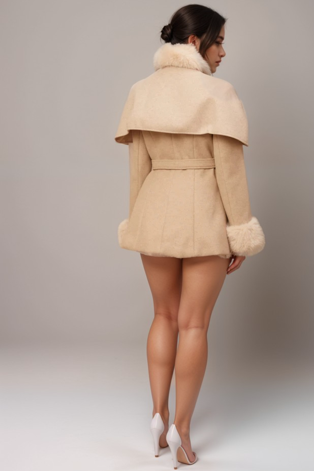 Rosella detachable-cape faux-fur coat