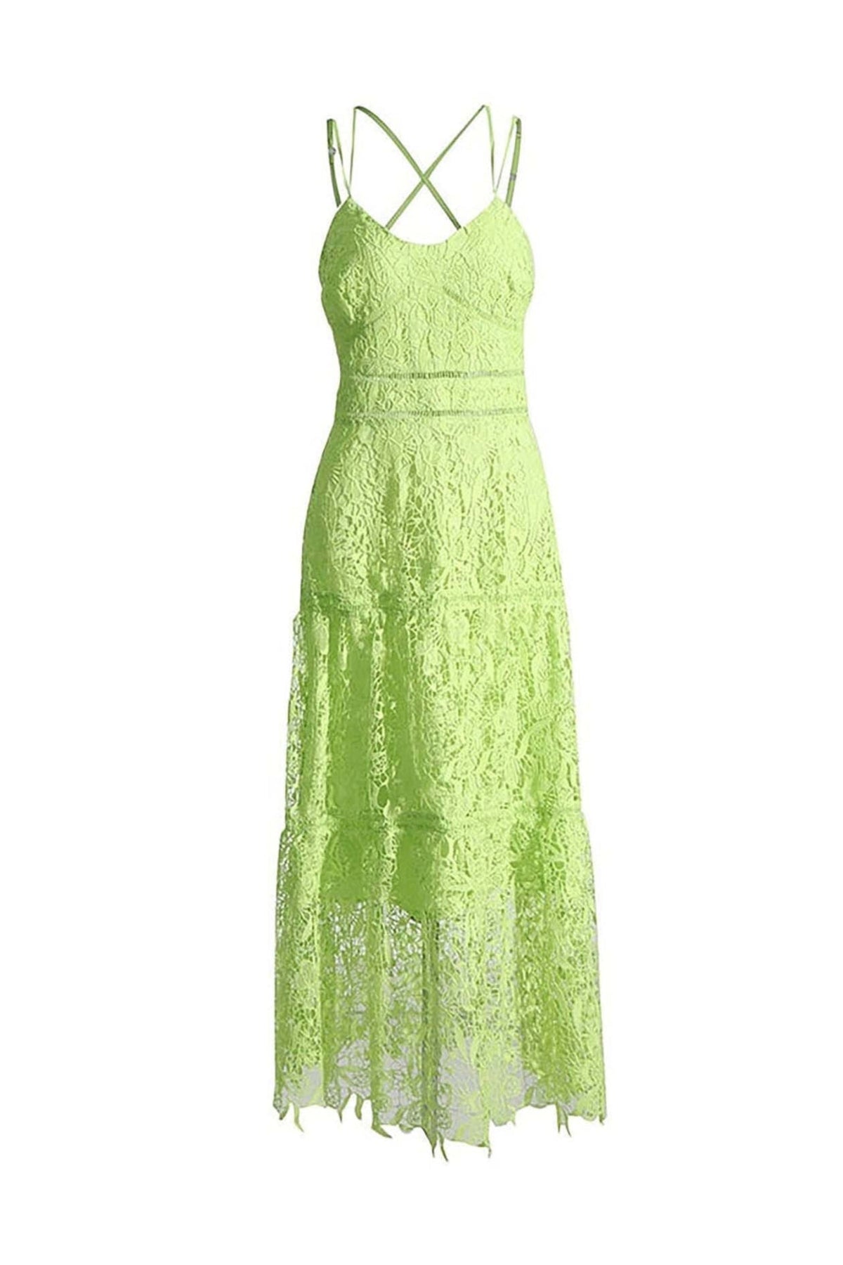 EMBROIDERY STRAPPY MIDI DRESS IN GREEN