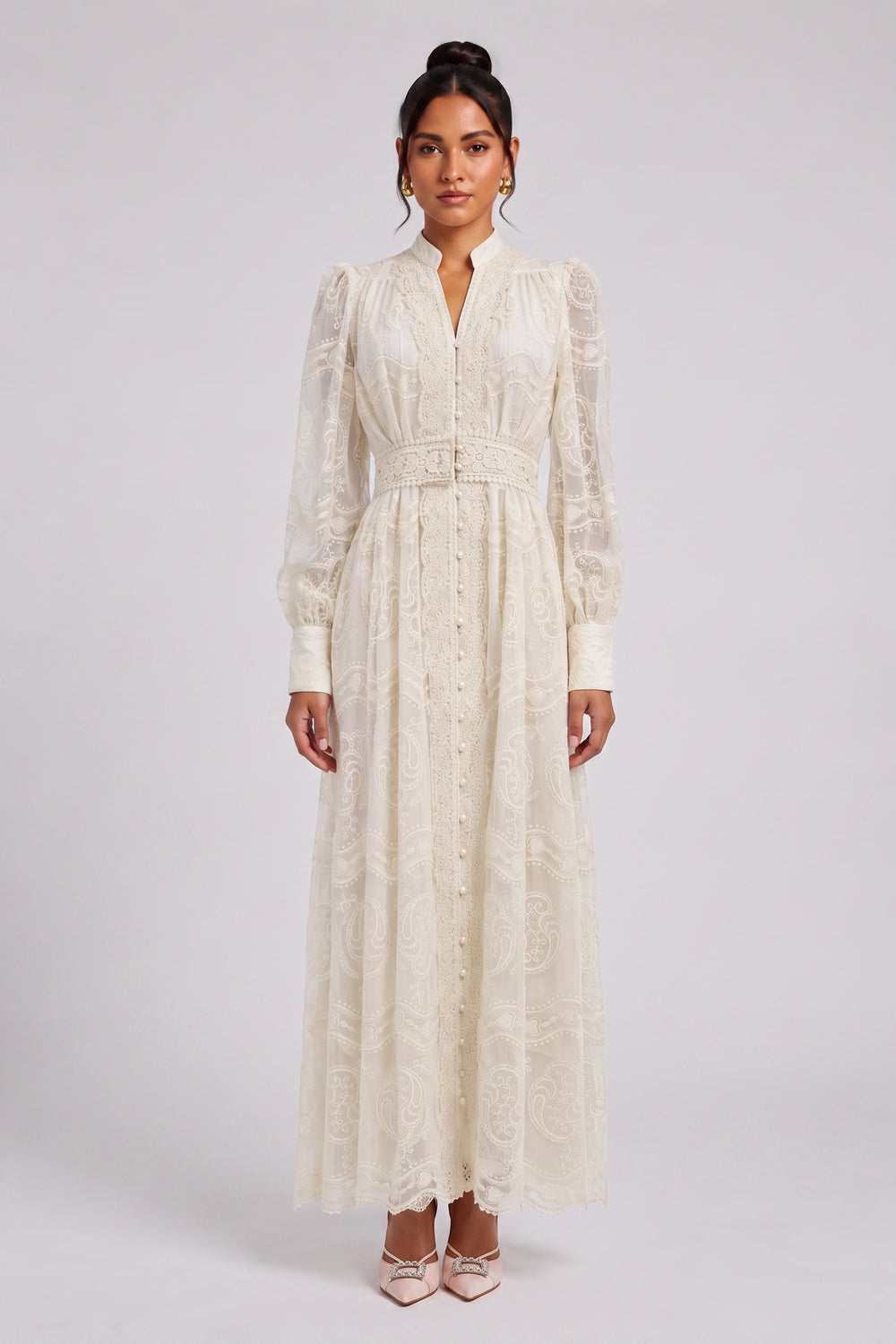 cream corded lace A-line dress cream corded lace dress - product view 1