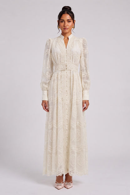 cream corded lace A-line dress cream corded lace dress - product view 1