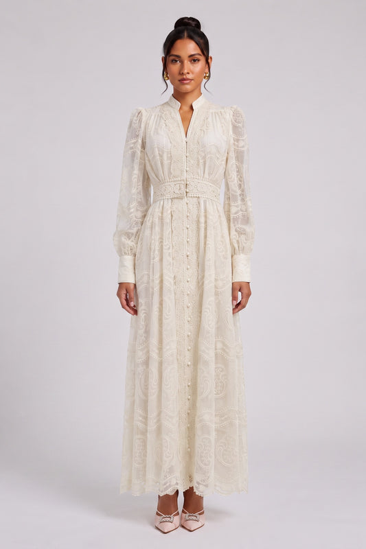 cream corded lace A-line dress cream corded lace dress - product view 1