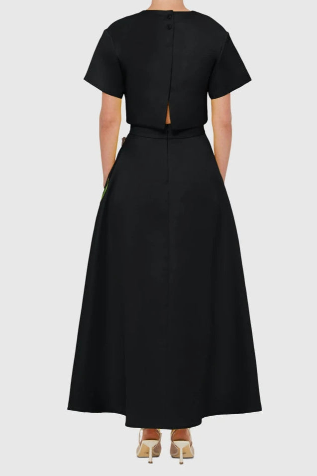Indie Appliqué Sleeve Iris Print set in black