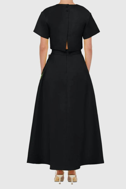 Indie Appliqué Sleeve Iris Print set in black