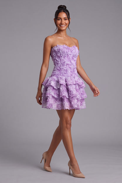 Lavender Organza Fit-and-Flare Mini Dress lavender, lilac organza dress - product view 4