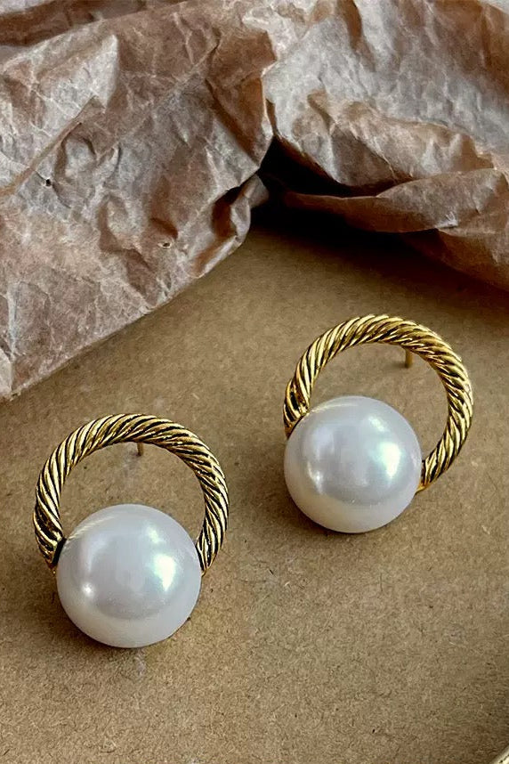 Vintage Large Resin Pearl Earrings with Silver Needle