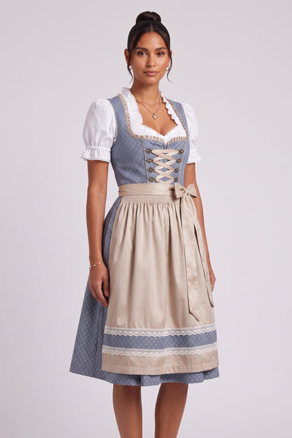 dusty blue woven jacquard fit-and-flare dirndl dress set dusty blue, champagne beige, white woven jacquard dirndl dress set - product view 2