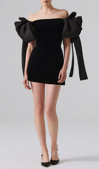 off-shoulder mini dress in black