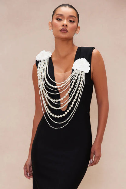 Cheyenne Pearl Bandage Gown in Black