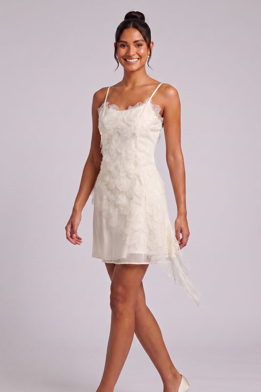 White Ruffled Lace Mini Slip Dress Premium Fabric - product view 1