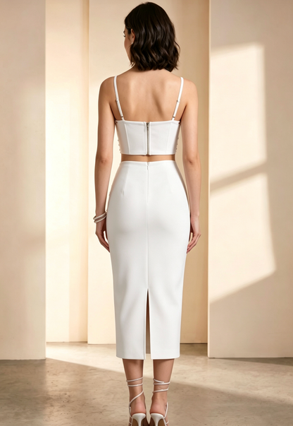 White Beaded Two-Piece Bodycon Set