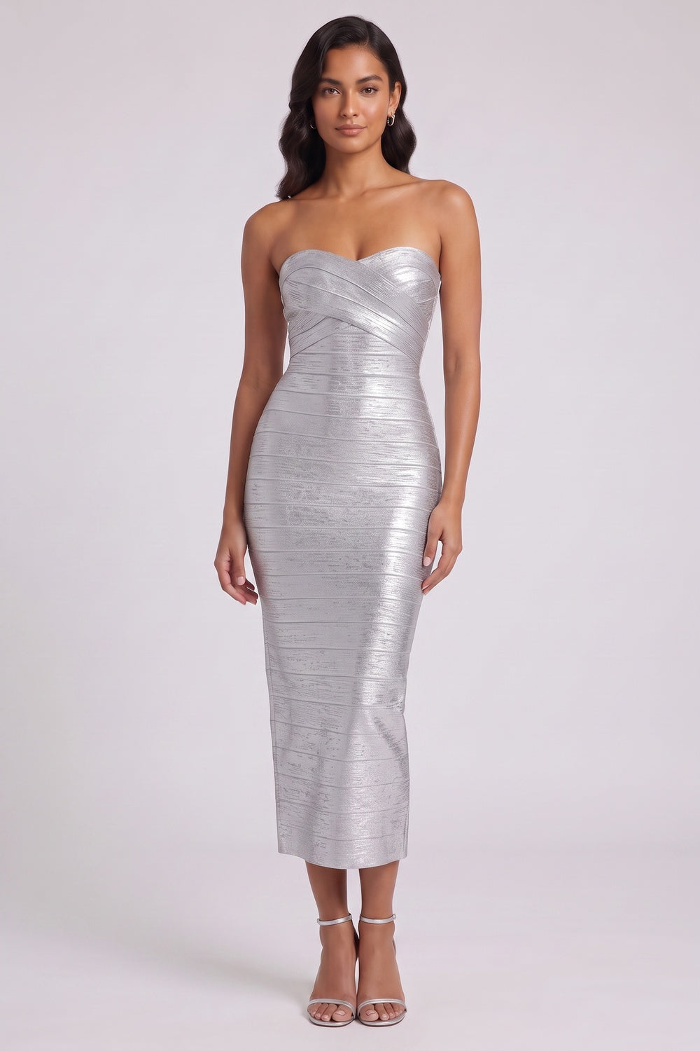 Silver Metallic bandage knit Bodycon Dress Silver Metallic bandage knit Dress - product view 3