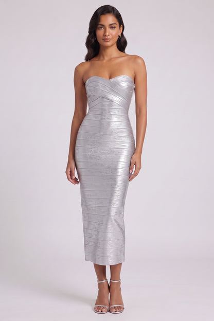 Silver Metallic bandage knit Bodycon Dress Silver Metallic bandage knit Dress - product view 3