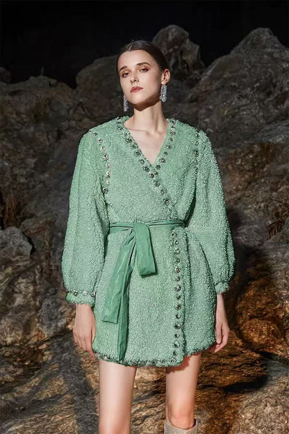 Joy V-Neck Long Sleeve Diamond Stud Coat