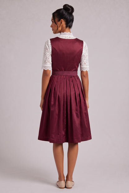 burgundy satin-finish polyester or taffeta fit-and-flare dirndl dress set burgundy, white satin-finish polyester or taffeta dirndl dress set - product view 5