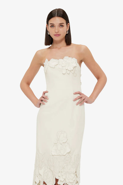 louise Appliqué Bustier Maxi Dress in white