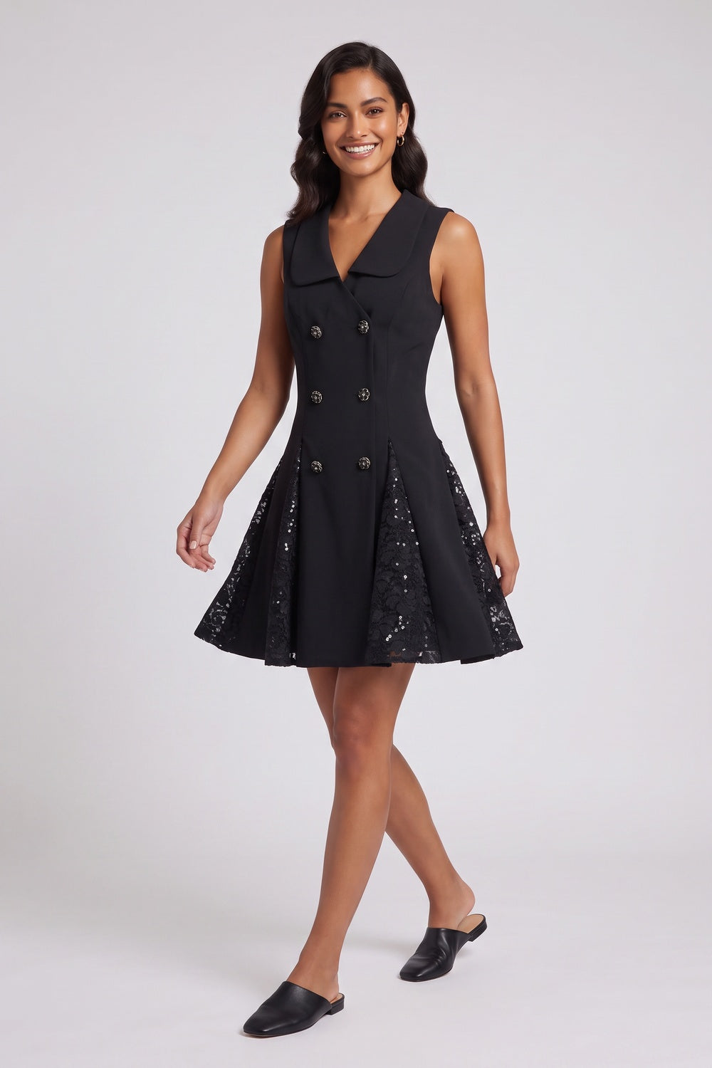 black structured matte crepe A-line, fit-and-flare dress black structured matte crepe dress - product view 1