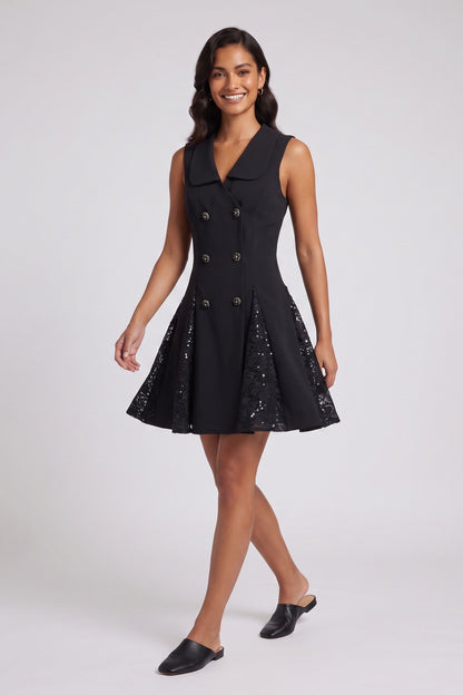 black structured matte crepe A-line, fit-and-flare dress black structured matte crepe dress - product view 1