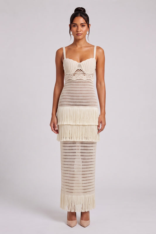 Cream Crochet Knit Column Dress cream crochet knit dress - product view 1