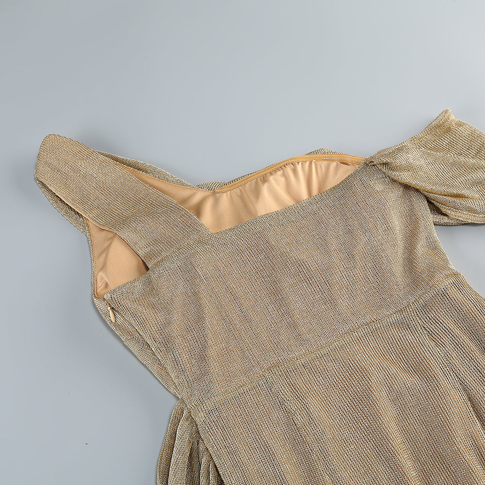 one-shoulder draped bodycon maxi dress in khaki