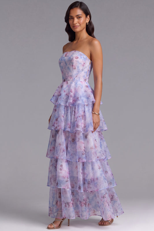 Floral Tiered Strapless Maxi Dress Premium Fabric - product view 2
