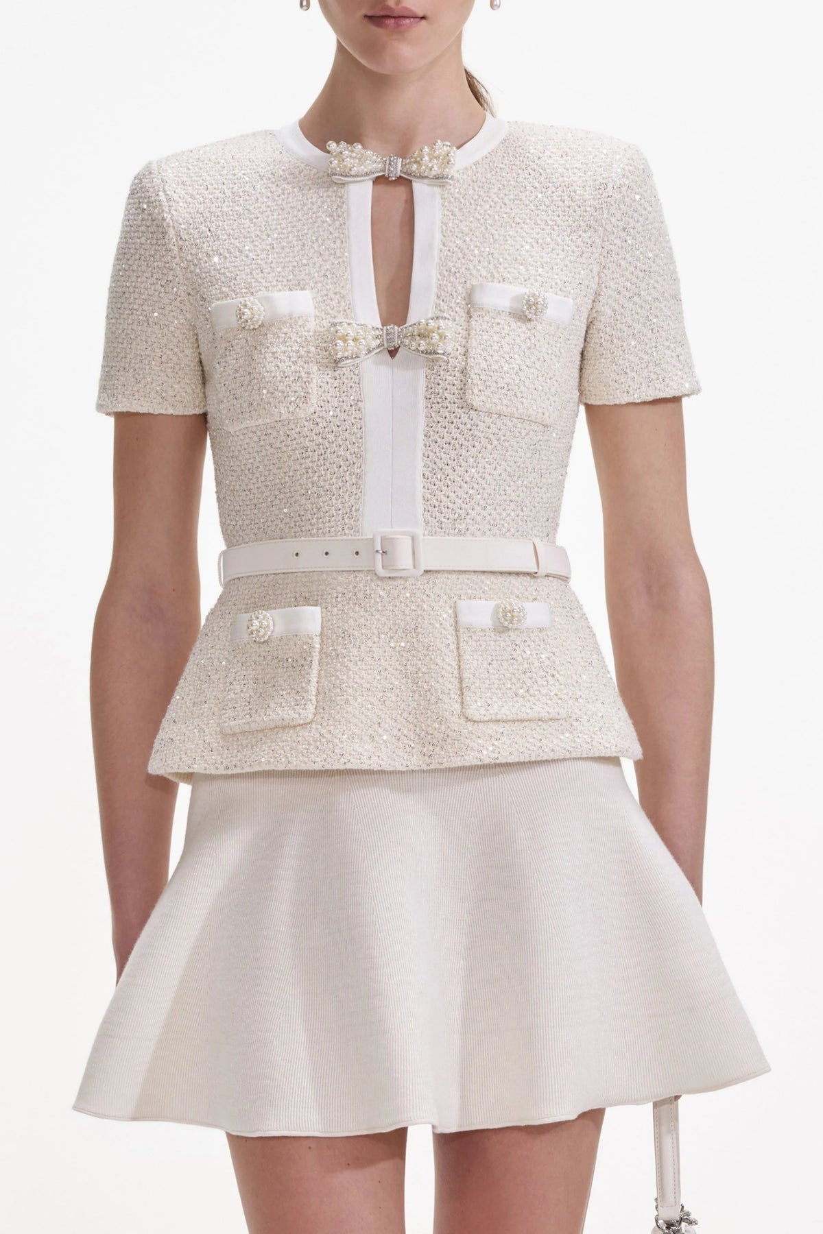 vicky Cream Sequin Knit top skirt set
