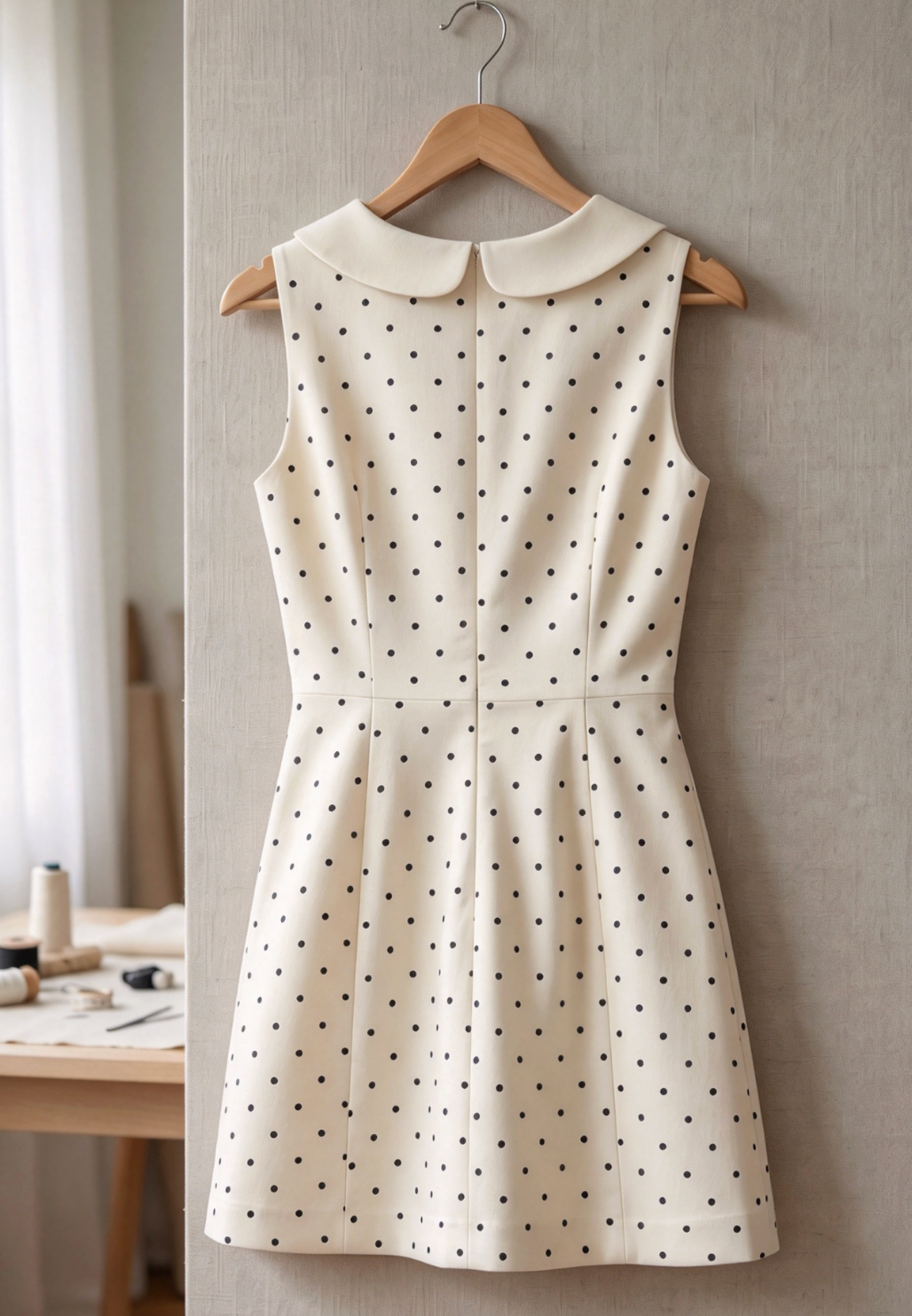 Off-White Polka Dot A-Line Mini Dress with Peter Pan Collar