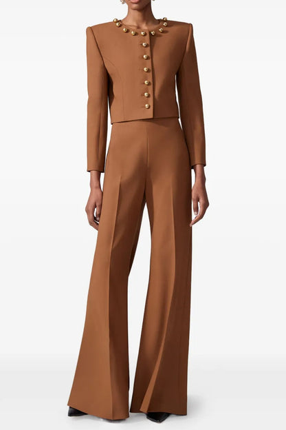 miranda pale brown button-decorated short jacket two-piece set