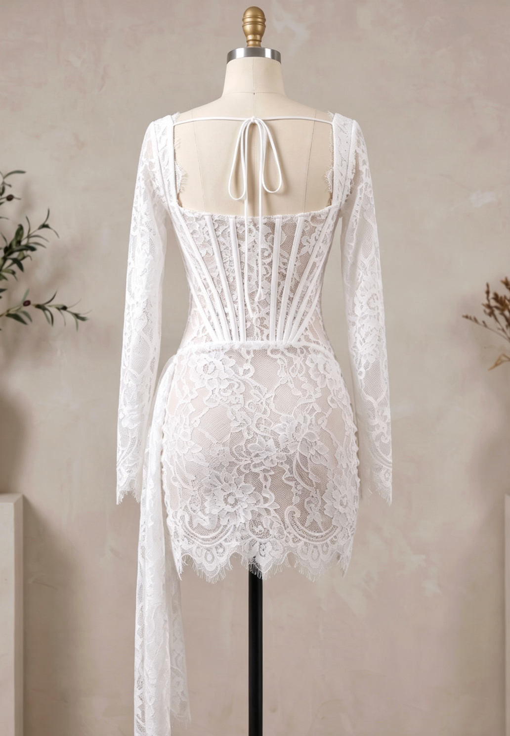 White Floral Lace Corset Mini Dress