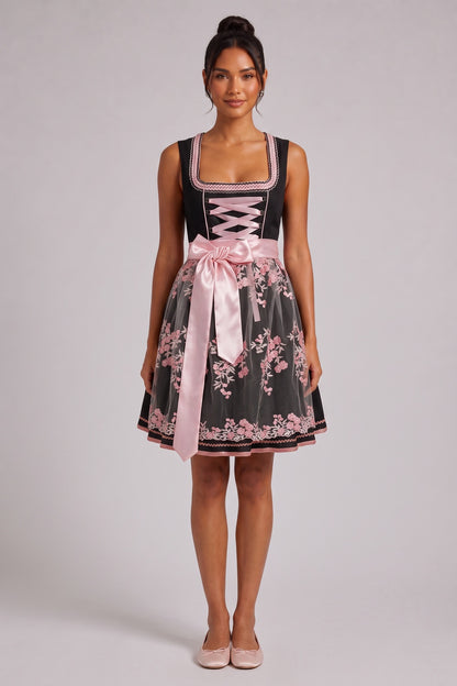 black matte woven polyester-cotton blend fit-and-flare dirndl dress black matte woven polyester-cotton blend dirndl dress - product view 1