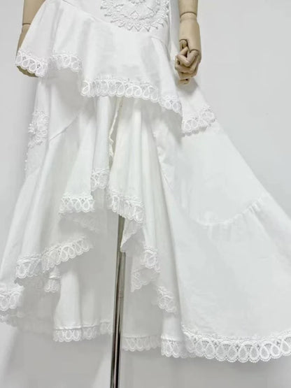 nina Ruffled strapless top floral embroidered mermaid skirt set - white