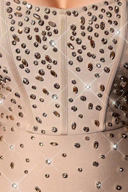 Beige Strapless Studded Maxi Gown