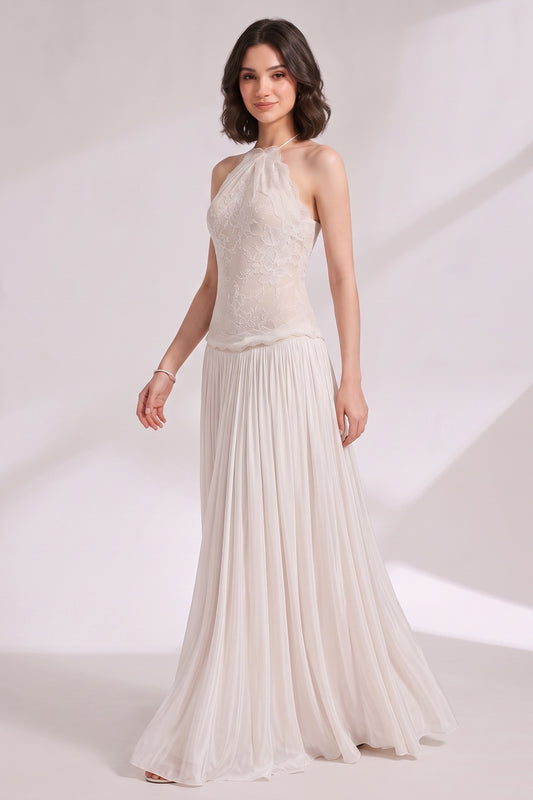 Ivory Chiffon Drop-Waist A-Line Gown ivory chiffon gown - product view 4
