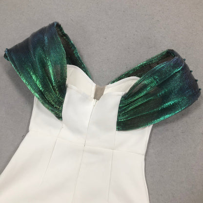Off-Shoulder pearl embellished bodycon maxi dress in green