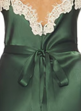 Forest Green Satin Slip Dress with Lace Paneling