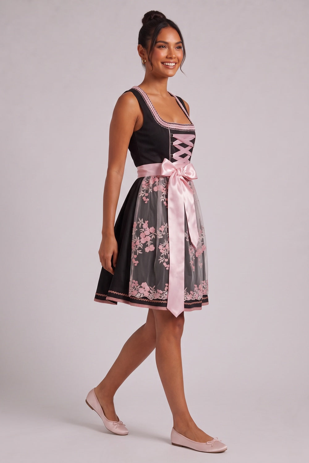 black matte woven polyester-cotton blend fit-and-flare dirndl dress black matte woven polyester-cotton blend dirndl dress - product view 3