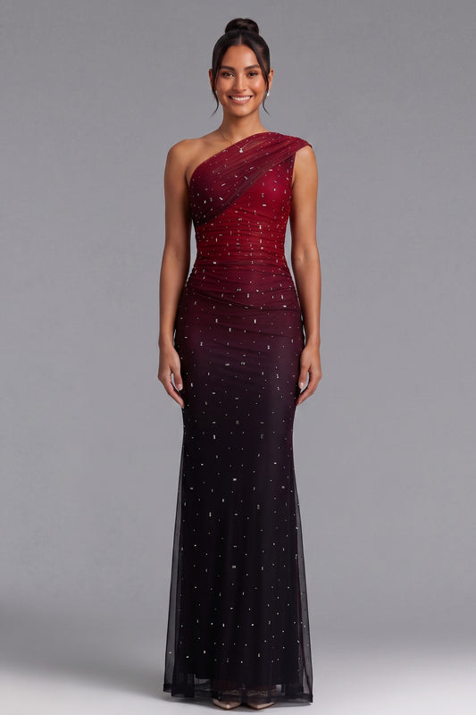 One-Shoulder Ombré Sequined Floor-Length Gown Premium Fabric - product view 2