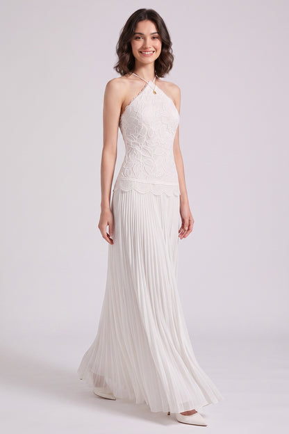 White Lace A-Line Floor-Length Dress white lace dress - product view 4