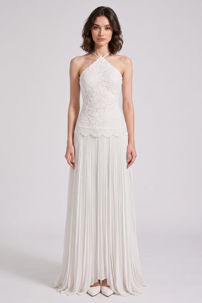 White Lace A-Line Floor-Length Dress white lace dress - product view 1