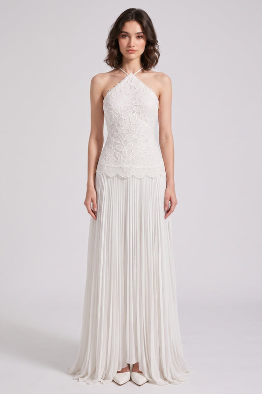 White Lace A-Line Floor-Length Dress white lace dress - product view 1