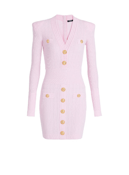 vicky v-neck button-detail ribbed mini dress in pink