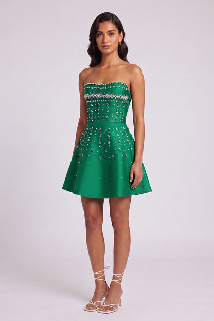 Strapless Rhinestone Pearl A-Line Mini Dress