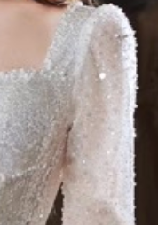 white sequined tulle A-line gown