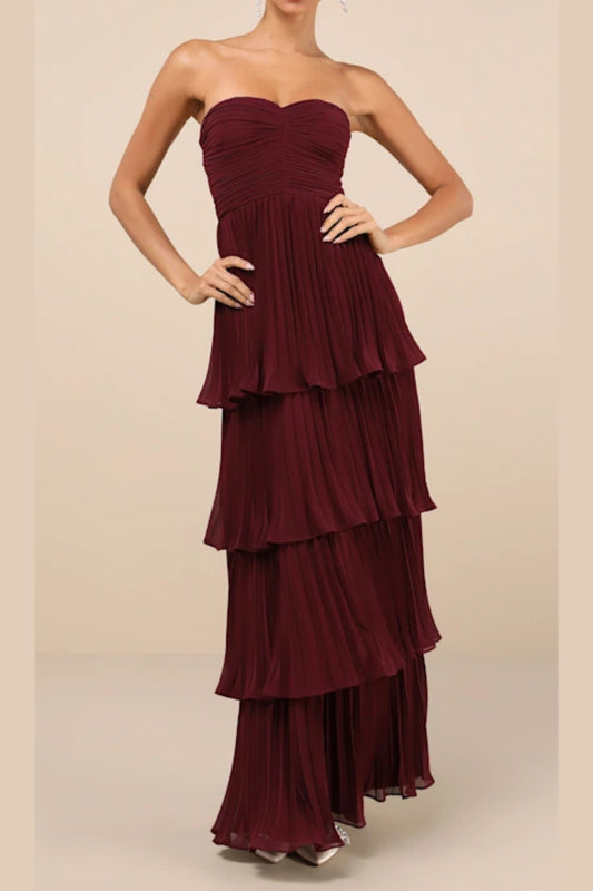 Plum Purple Strapless Tiered Maxi Dress
