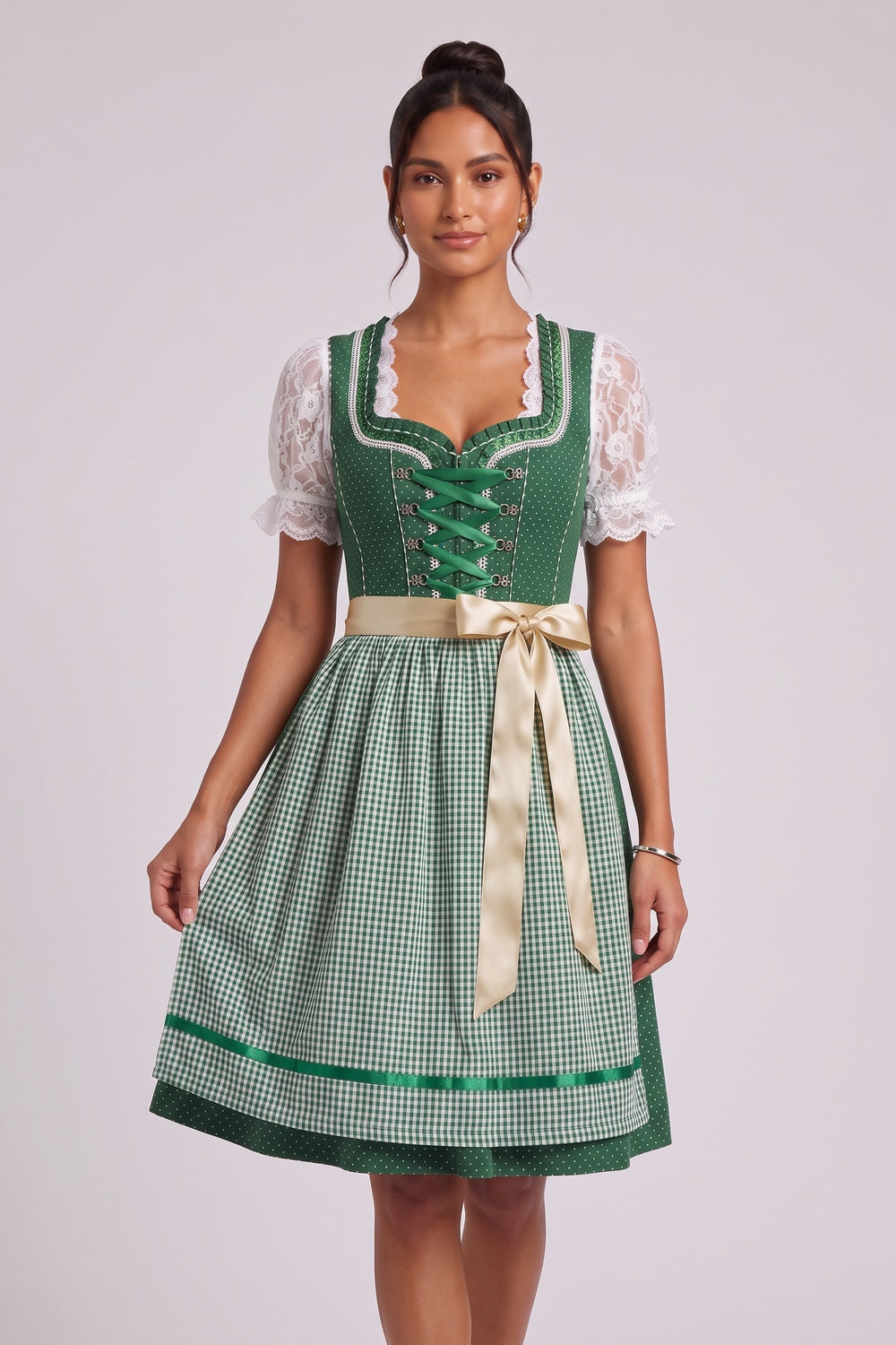 forest green cotton-blend woven fit-and-flare dirndl dress set forest green, white cotton-blend woven dirndl dress set - product view 4