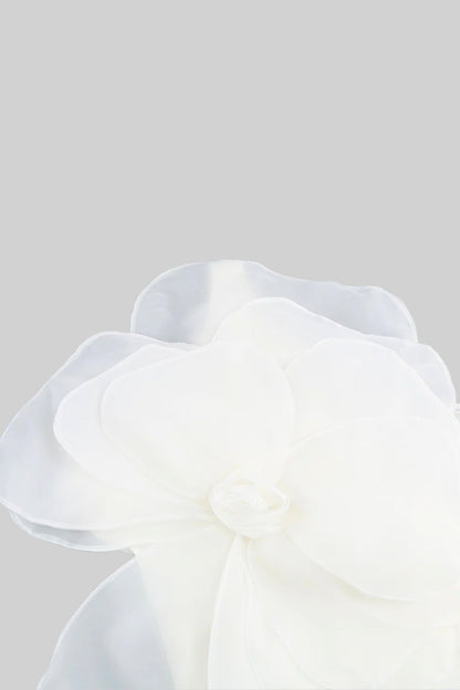 3D Voluminous Organza Floral Mini Dress - White
