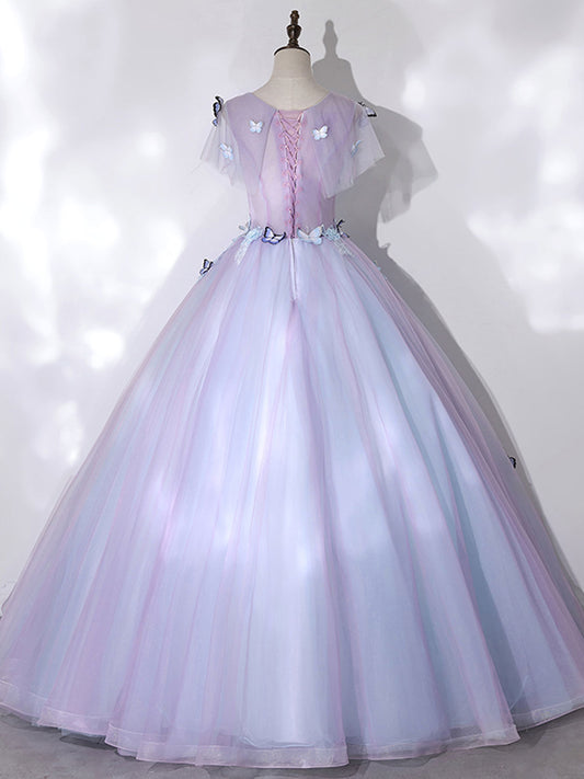 A-Line Tulle Purple Prom Dress