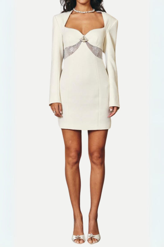 Diamond collar lace mini dress in white