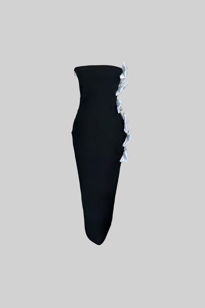 Hourglass Midi Dress with Lateral Bows - Black