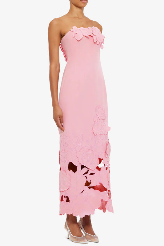 louise Appliqué Bustier Maxi Dress in pink