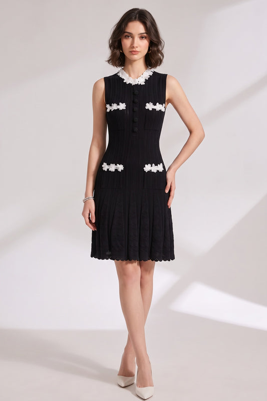 black ribbed knit fit-and-flare dress black ribbed knit dress - product view 1